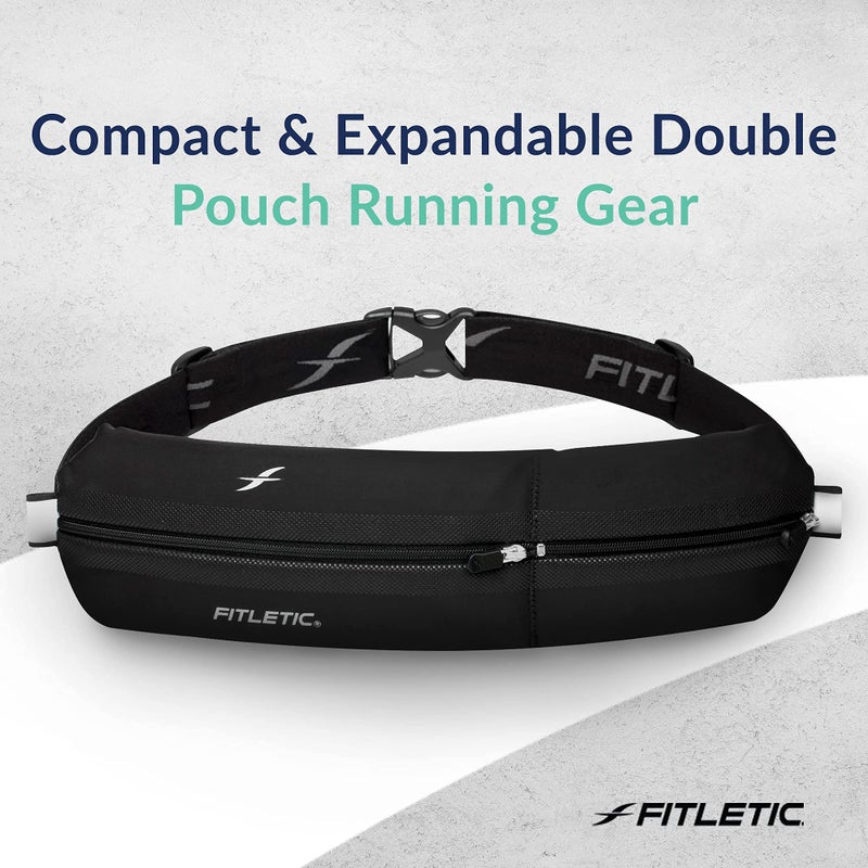 Fitletic Bolt Double Pocket Running Belt & Active Fanny Pack For Men & Women â€“ Water Resistant, Lightweight Sleek Design â€“ Patented No Bounce Hip Hugging Fit â€“ Holds Any Phone - Image 3